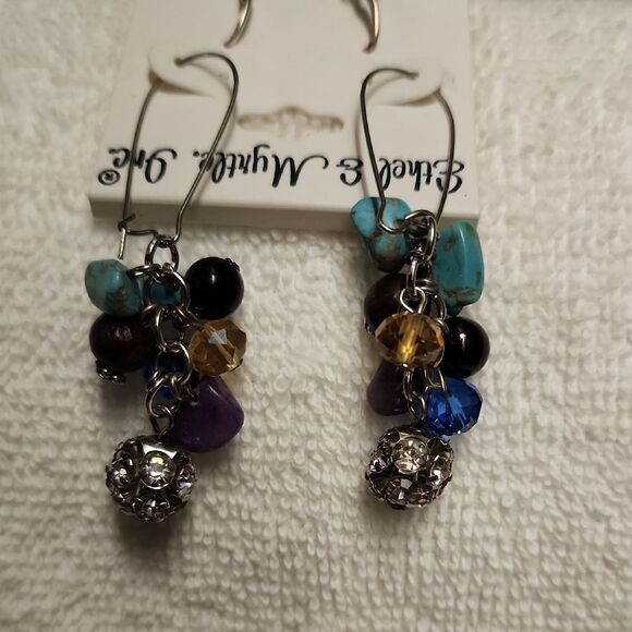 Ethel & Myrtle 2 sets Beaded Silver Toned Earrings 3" Tasseled Multicolored - Picture 4 of 5